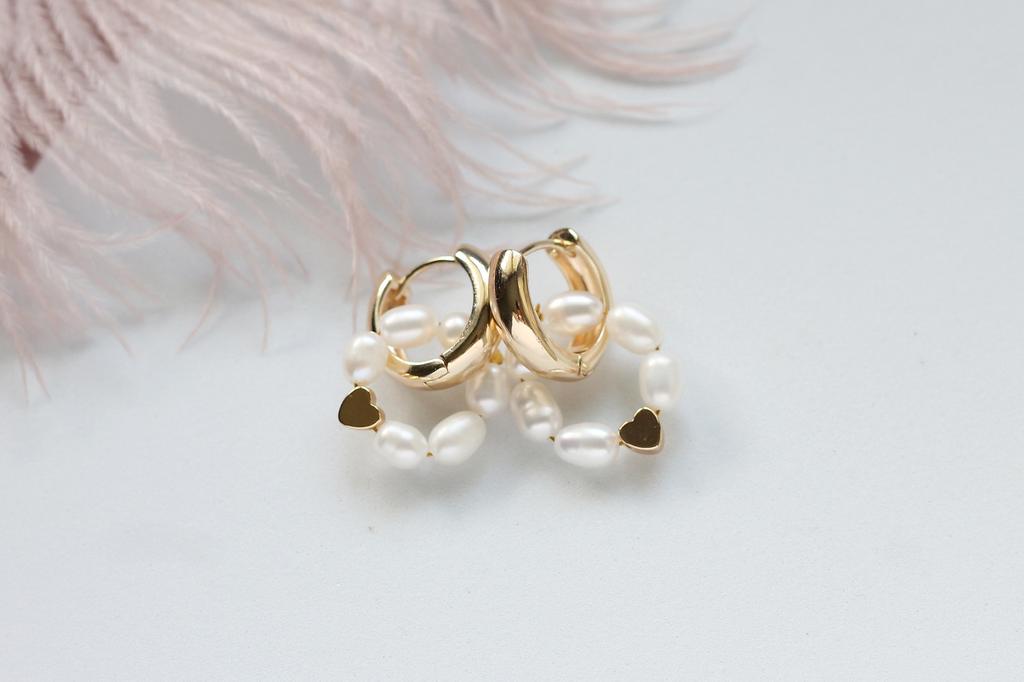 Серьги -кольца с натуральным жемчугом и сердечком