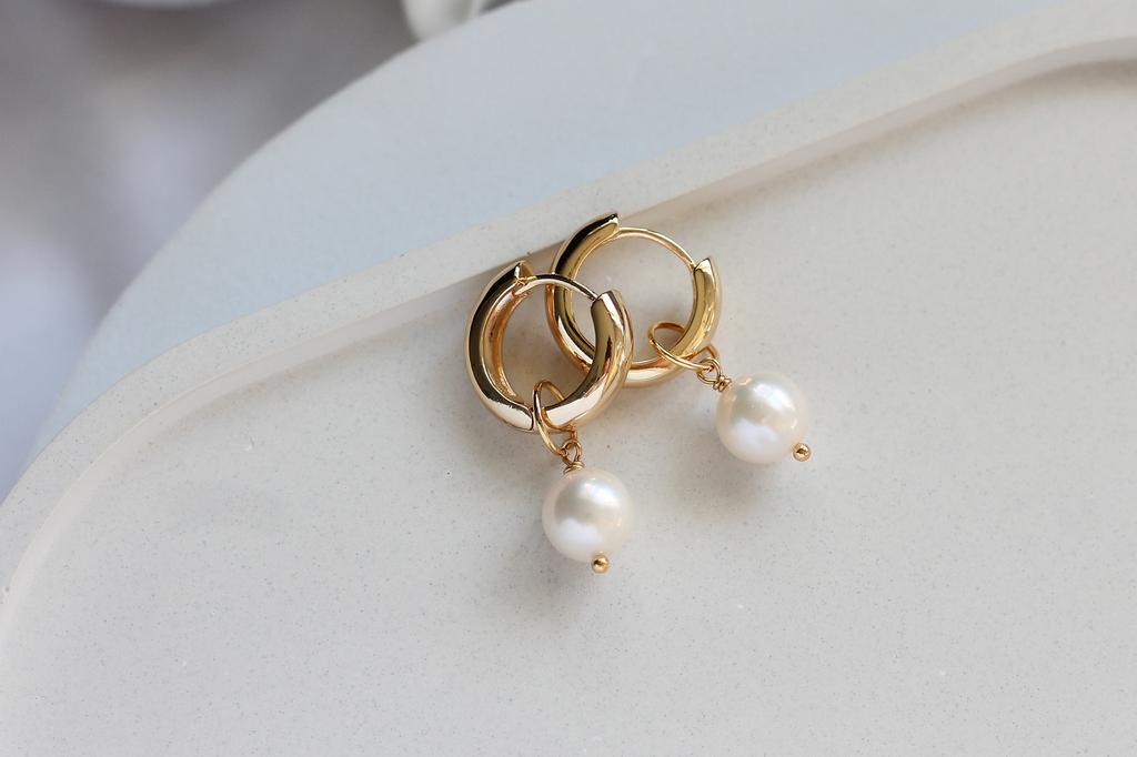 Серьги-конго с подвесками из натурального жемчуга