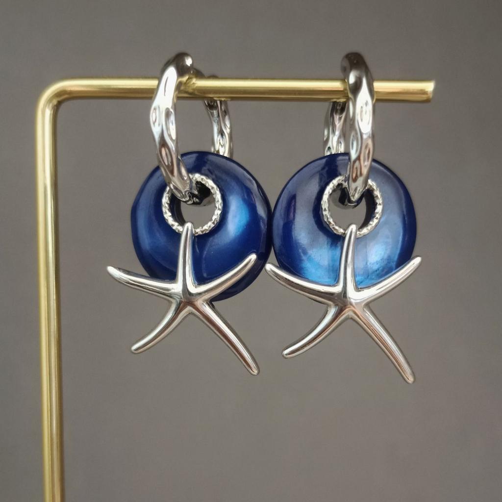 Серьги конго с синим перламутром и морской звездой