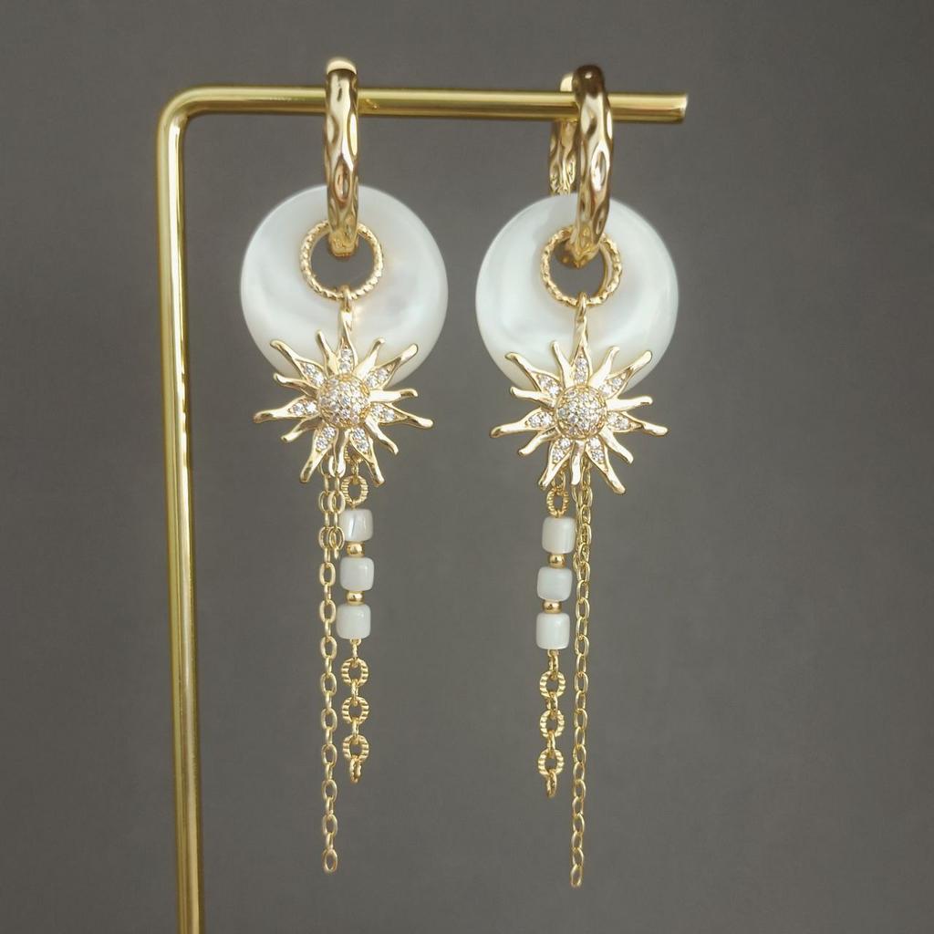 Серьги конго с перламутром и солнцем