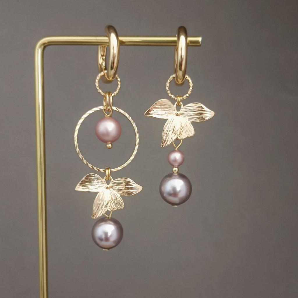 Серьги конго асимметричные с жемчугом Сваровски