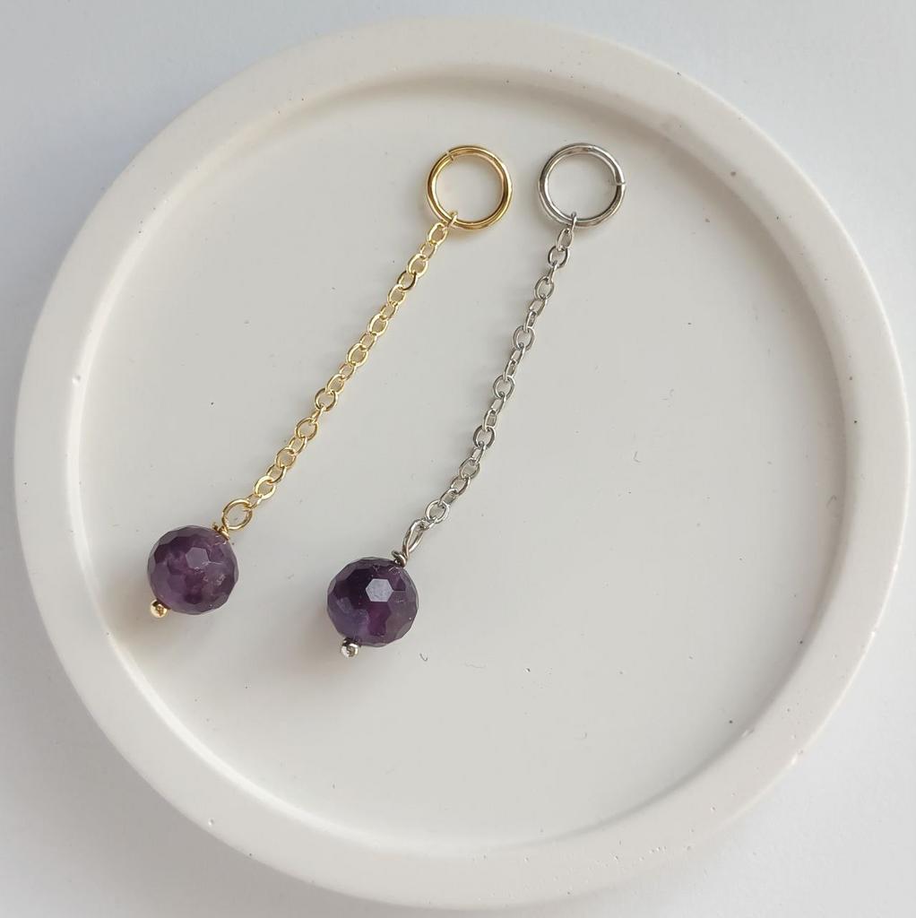 Подвеска на серьги трансформеры 1 шт - аметист на цепочке, позолота или родиевое покрытие