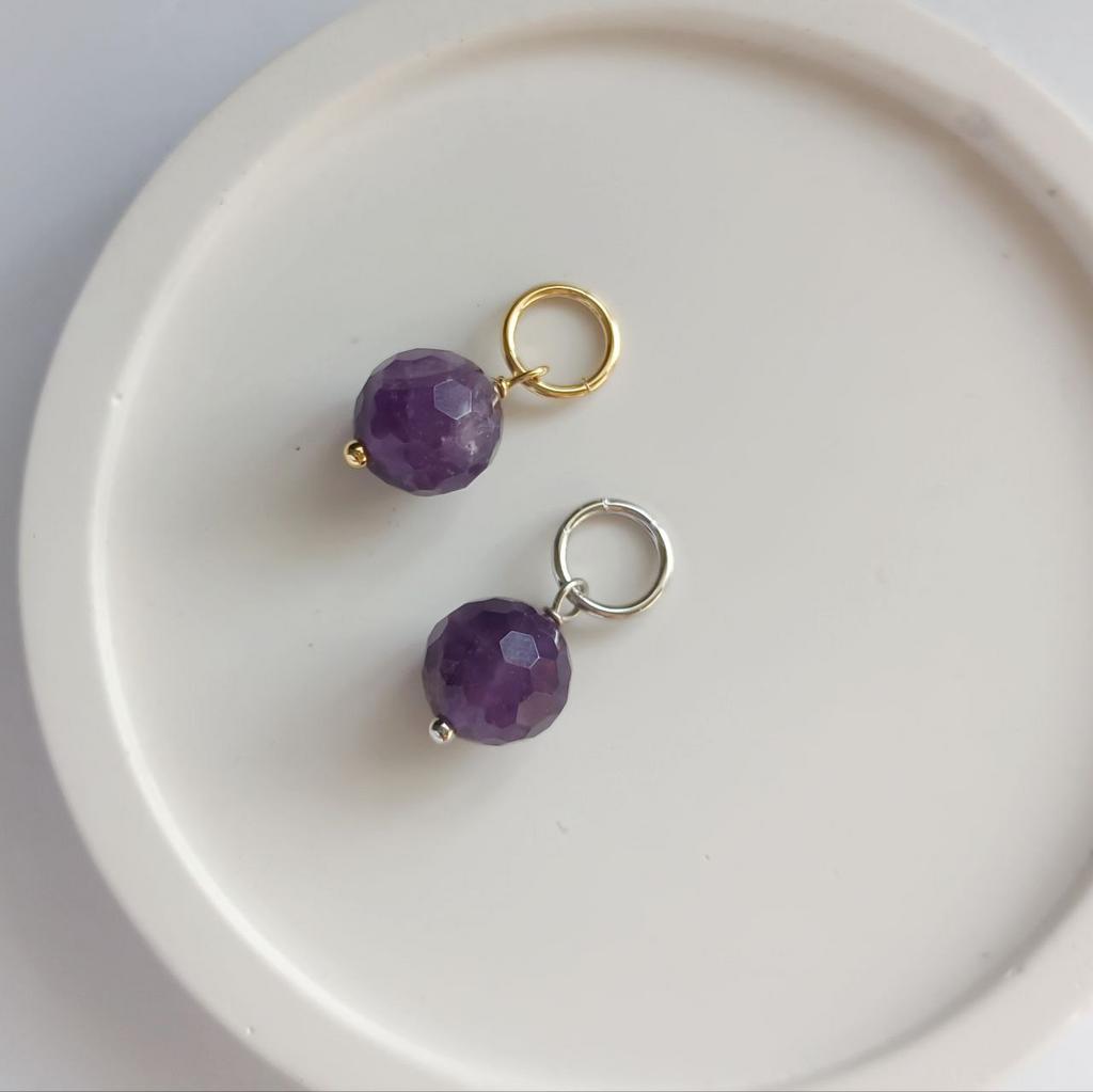 Подвеска на серьги трансформеры 1 шт - аметист бусина 10мм, позолота или родиевое покрытие