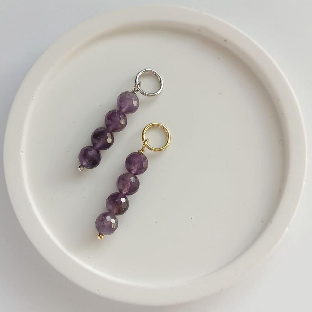 Подвеска на серьги 1 шт - палочка из бусин аметиста, позолота или родиевое покрытие