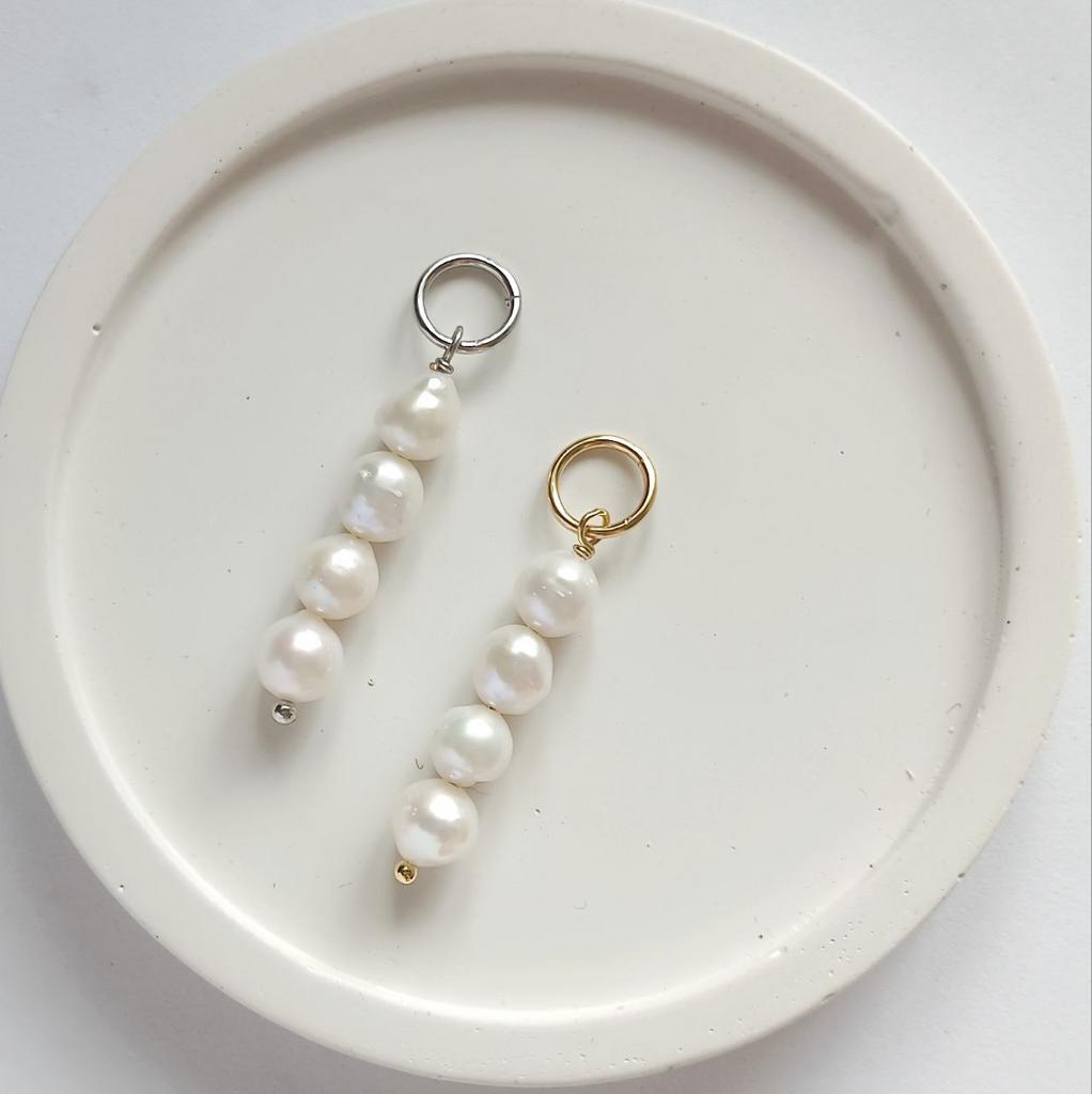 Подвеска на серьги 1 шт - палочка из натурального жемчуга, позолота или родиевое покрытие