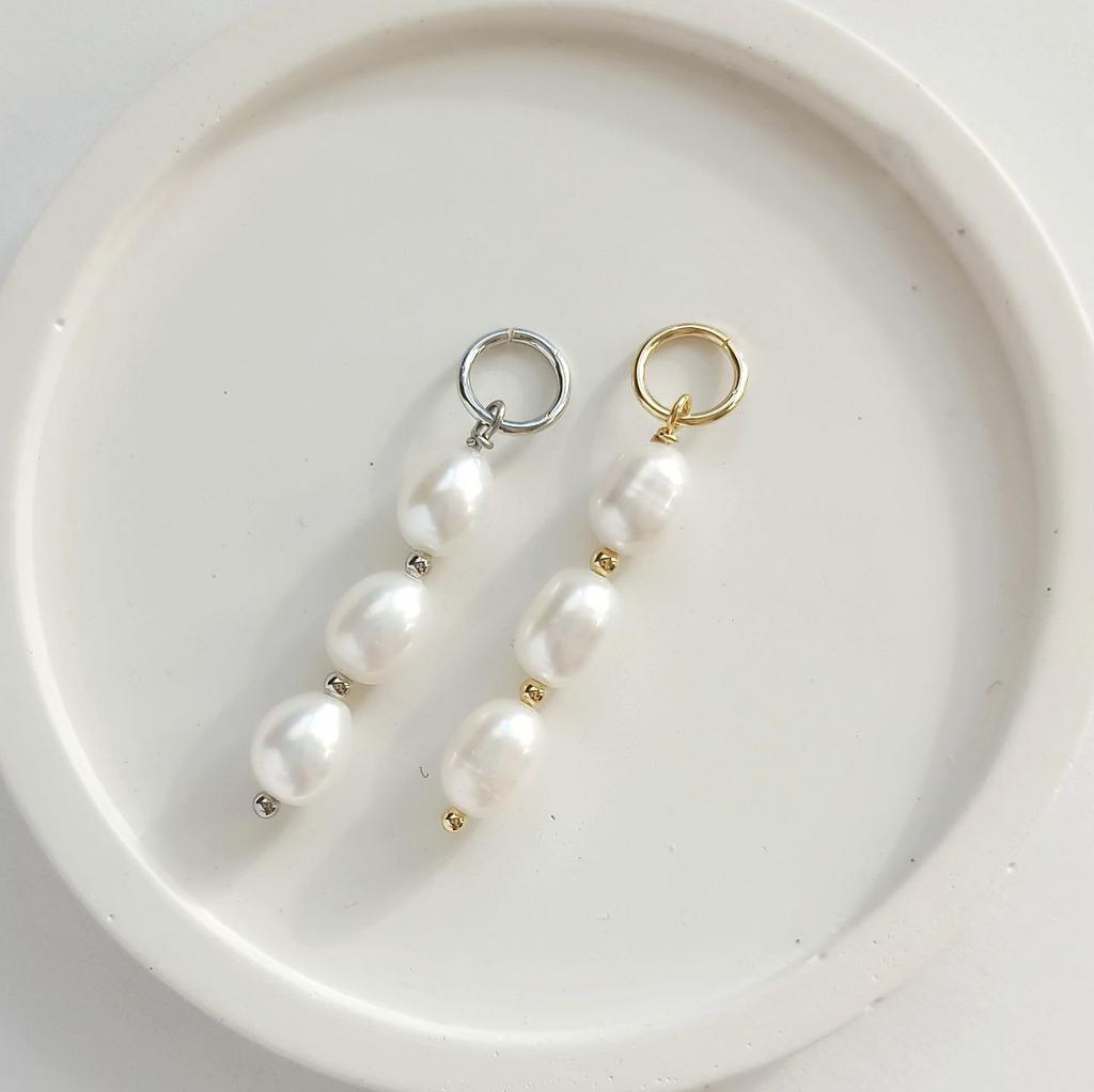 Подвеска на серьги 1 шт - палочка из натурального жемчуга, позолота или родиевое покрытие