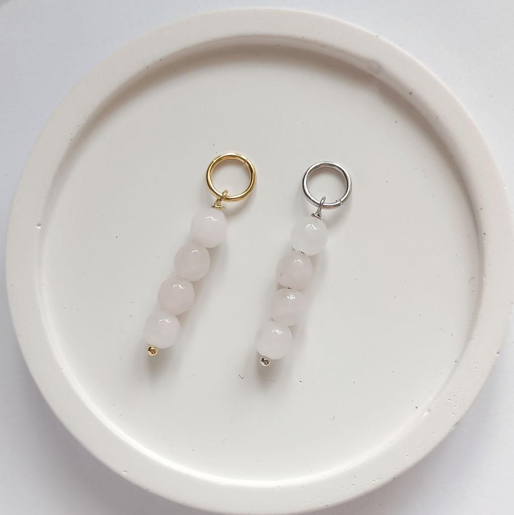 Подвеска на серьги 1 шт - палочка из бусин розового кварца, позолота или родиевое покрытие