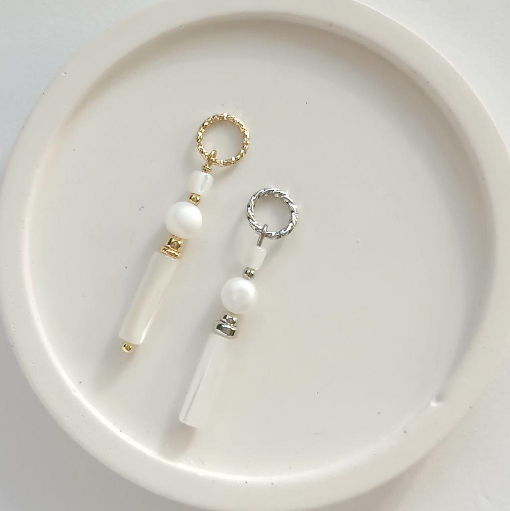 Подвеска на серьги 1 шт - палочка из натурального перламутра, позолота или родиевое покрытие