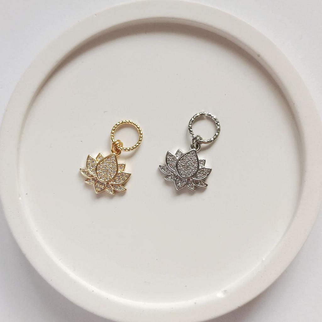 Подвеска на серьги конго 1 шт - лотос с фианитами, 10 мм позолота или родиевое покрытие