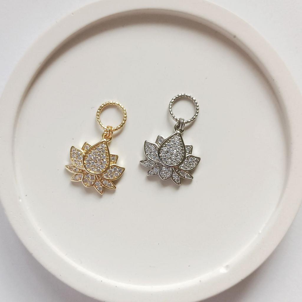 Подвеска на серьги конго 1 шт - лотос с фианитами, 15 мм позолота или родиевое покрытие