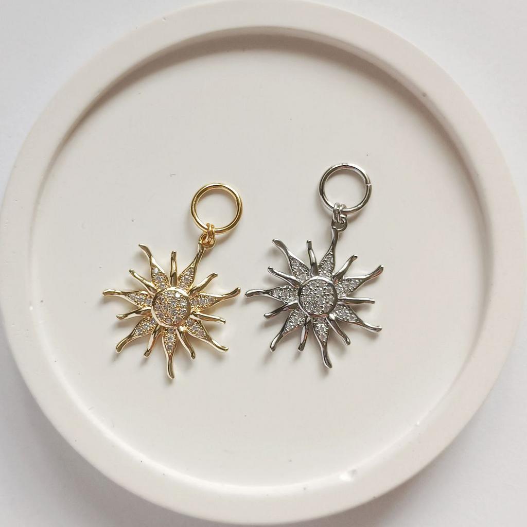 Подвеска на серьги конго 1 шт - солнце с фианитами, 20 мм, позолота или родиевое покрытие