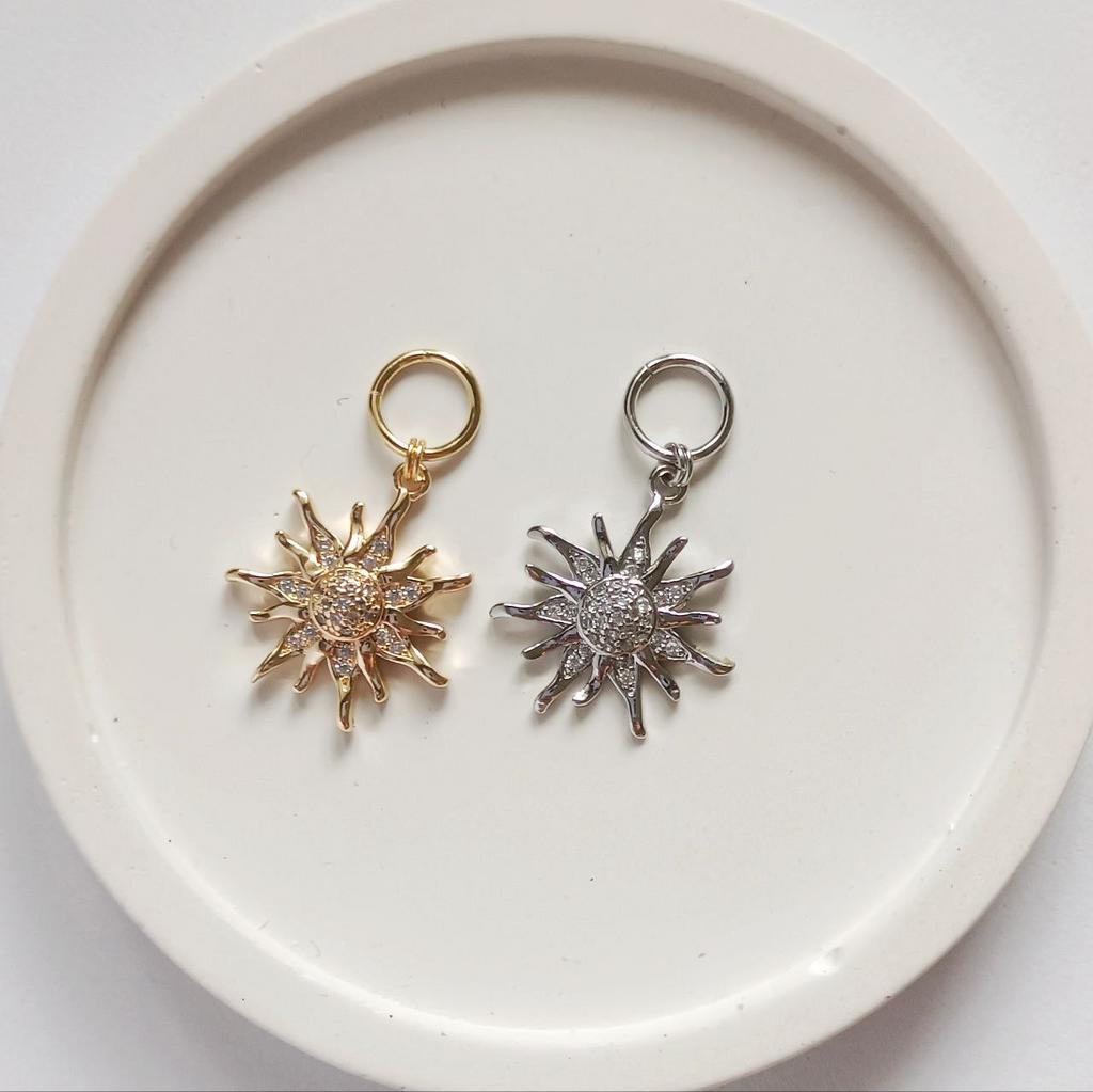 Подвеска на серьги конго 1 шт - солнце с фианитами, 17 мм, позолота или родиевое покрытие