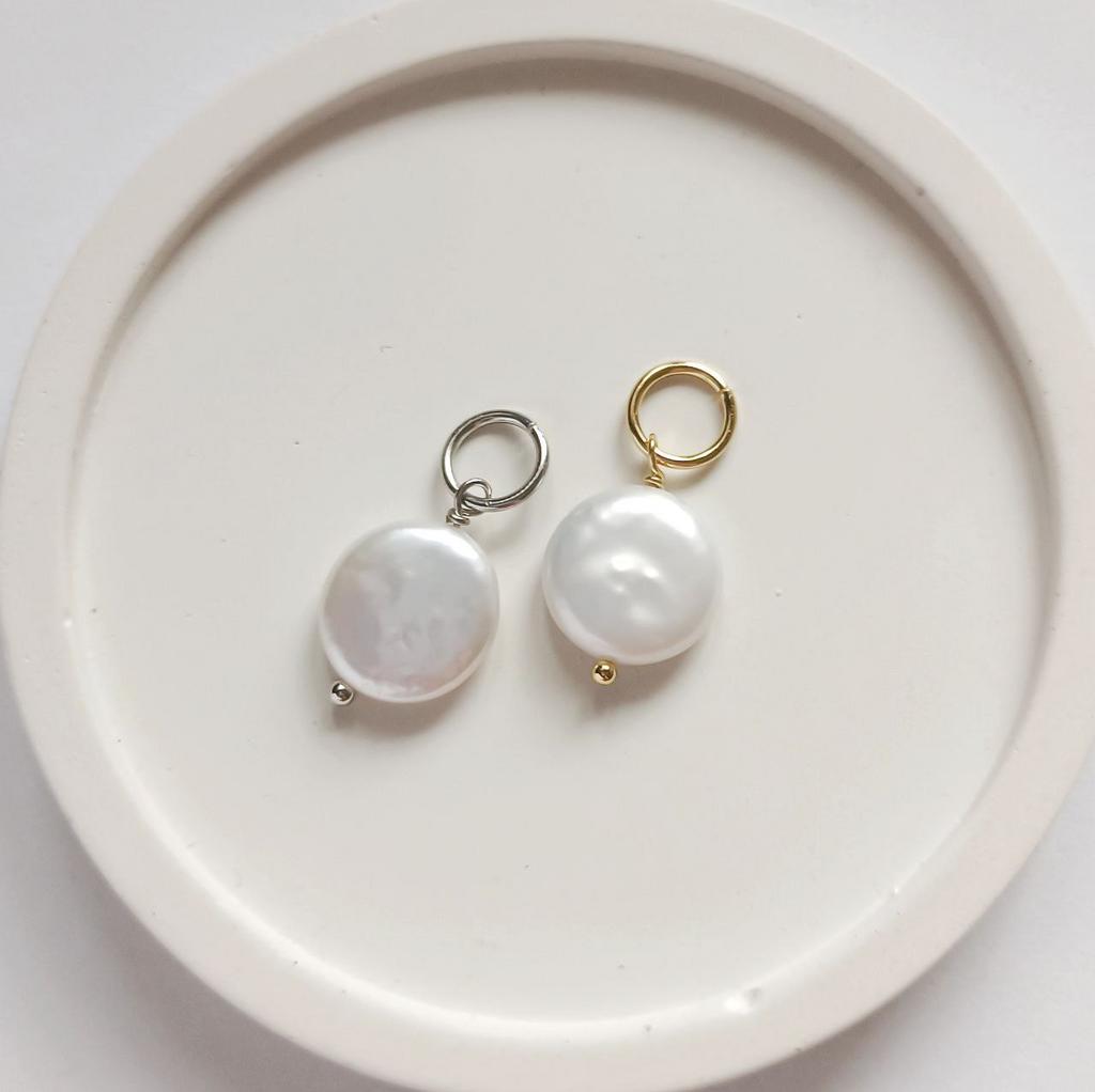 Подвеска на серьги 1 шт - натуральный барочный жемчуг в форме монетки, 14мм, позолота или родиевое покрытие