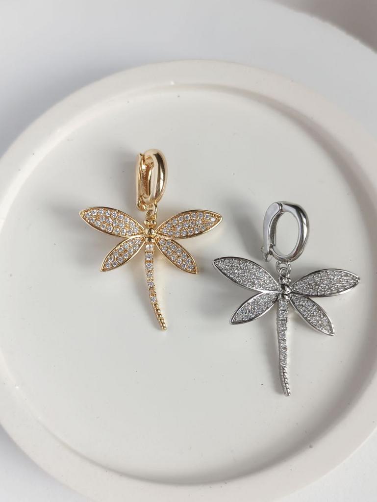 Подвеска на цепочку, чокер, браслет - стрекоза с фианитами, позолота или родиевое покрытие