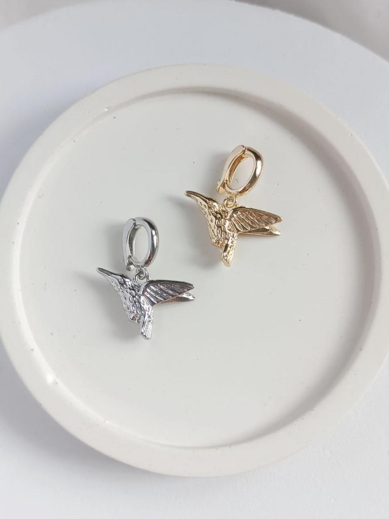 Подвеска на цепочку, чокер, браслет - птичка колибри, позолота или родиевое покрытие