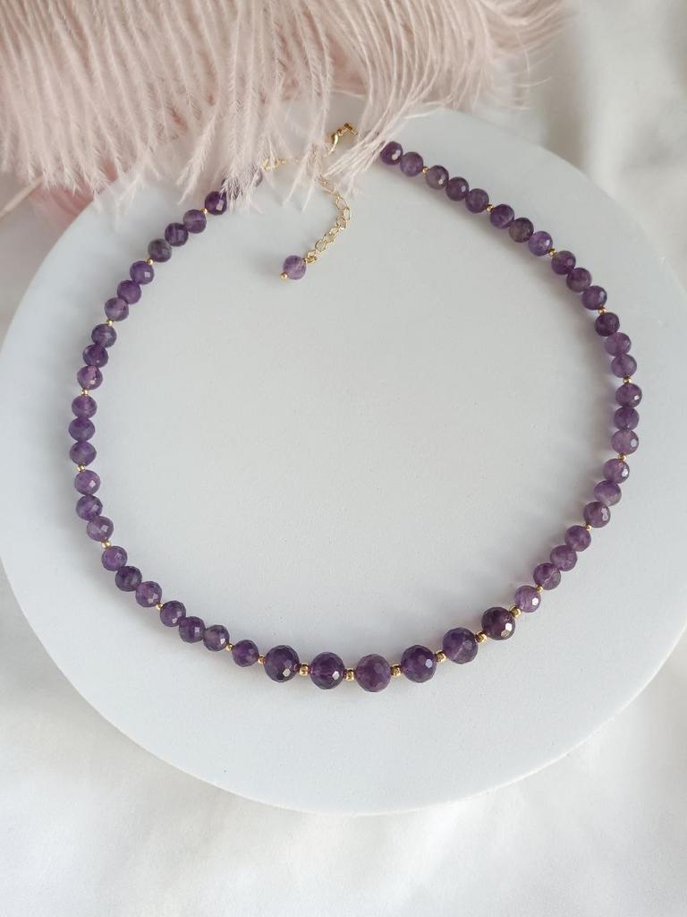 Чокер из натурального аметиста, позолота или родиевое покрытие