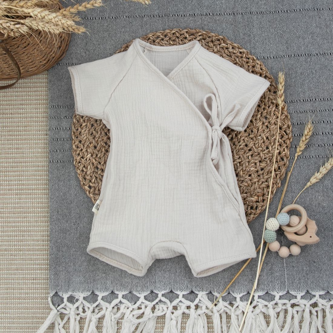 Боди-песочник на завязках Муслин, светло-бежевый, KinDerLITTO