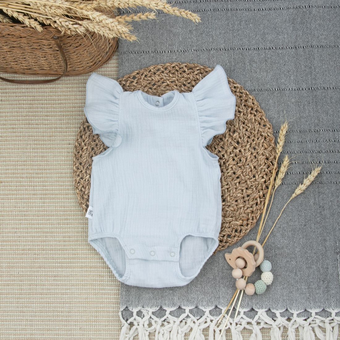 Боди с крылышками Муслин, голубой