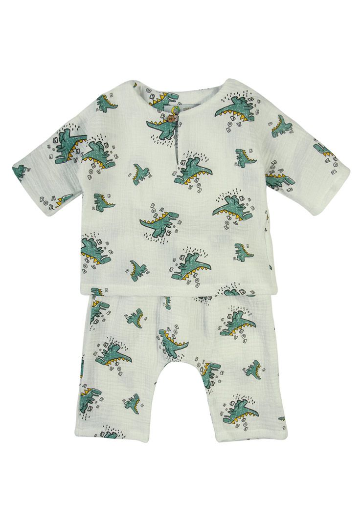 Комплект Самурай зеленые динозавры на белом