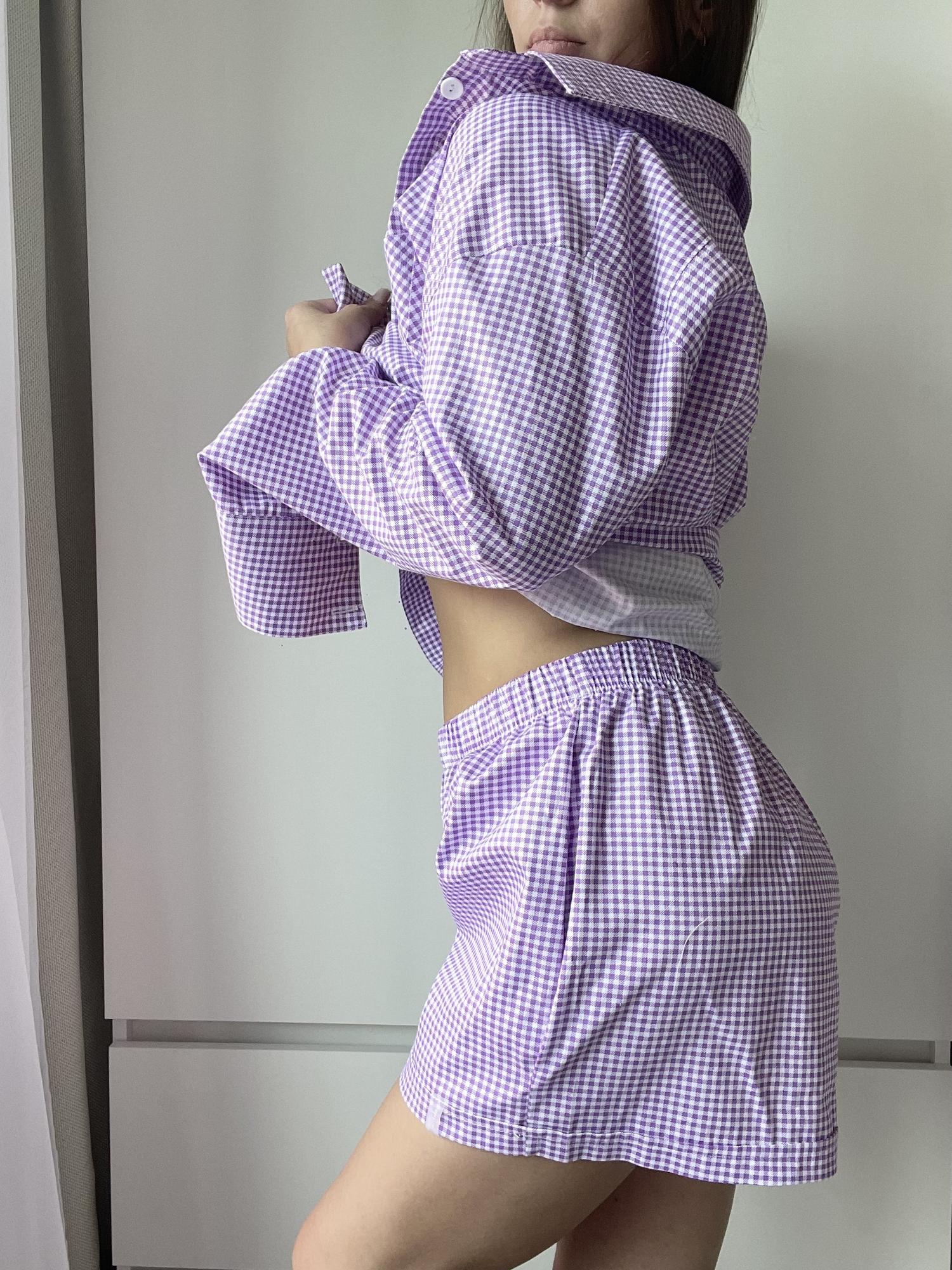 Хлопковый костюм «Moa» в фиолетово -белую клетку