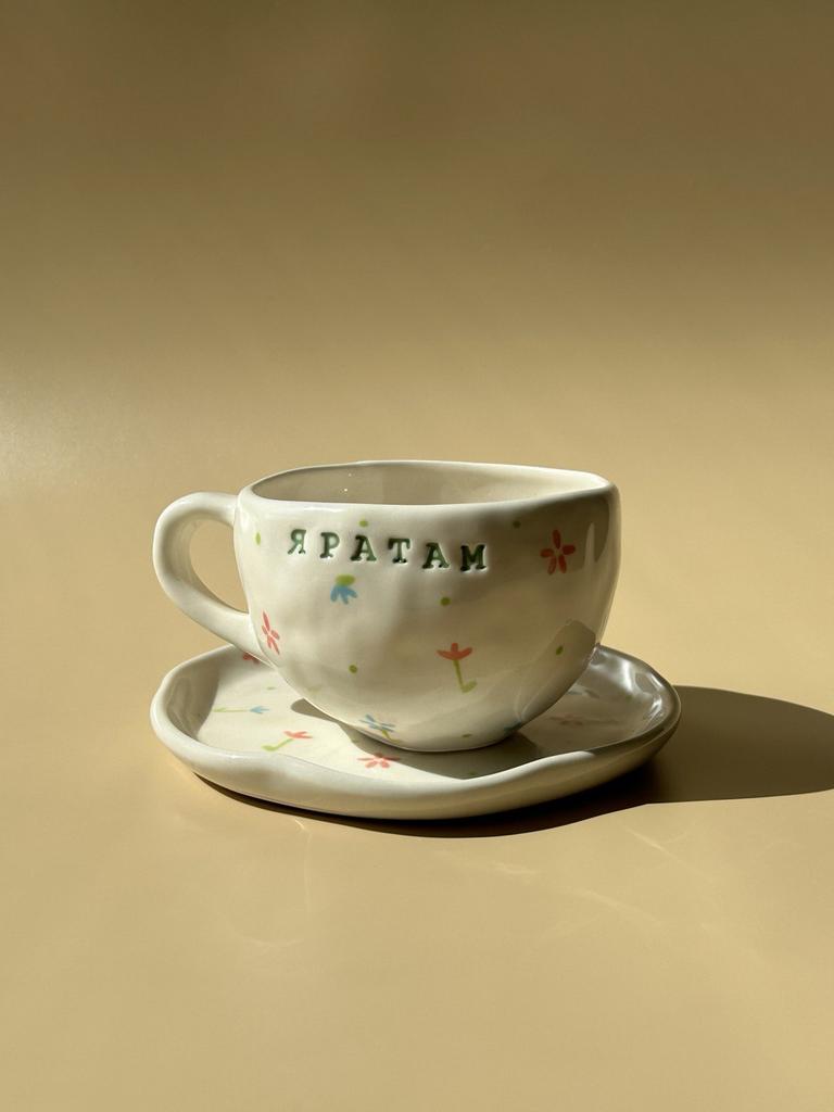 Чайная пара "Яратам" в цветочек (с тат. "Люблю")