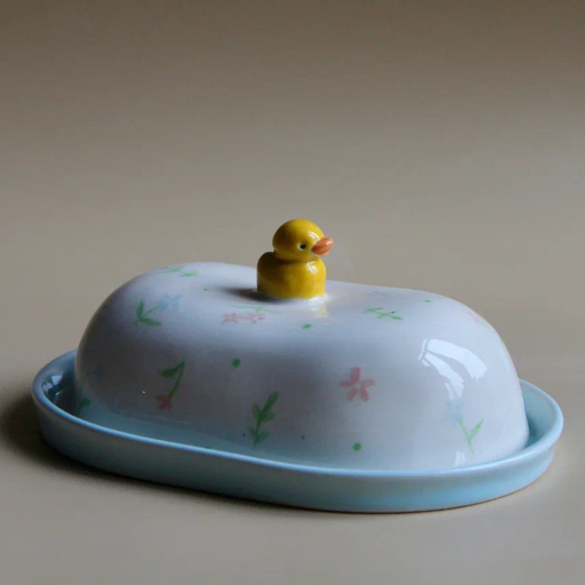 Масленка «цветочная полянка» голубой низ