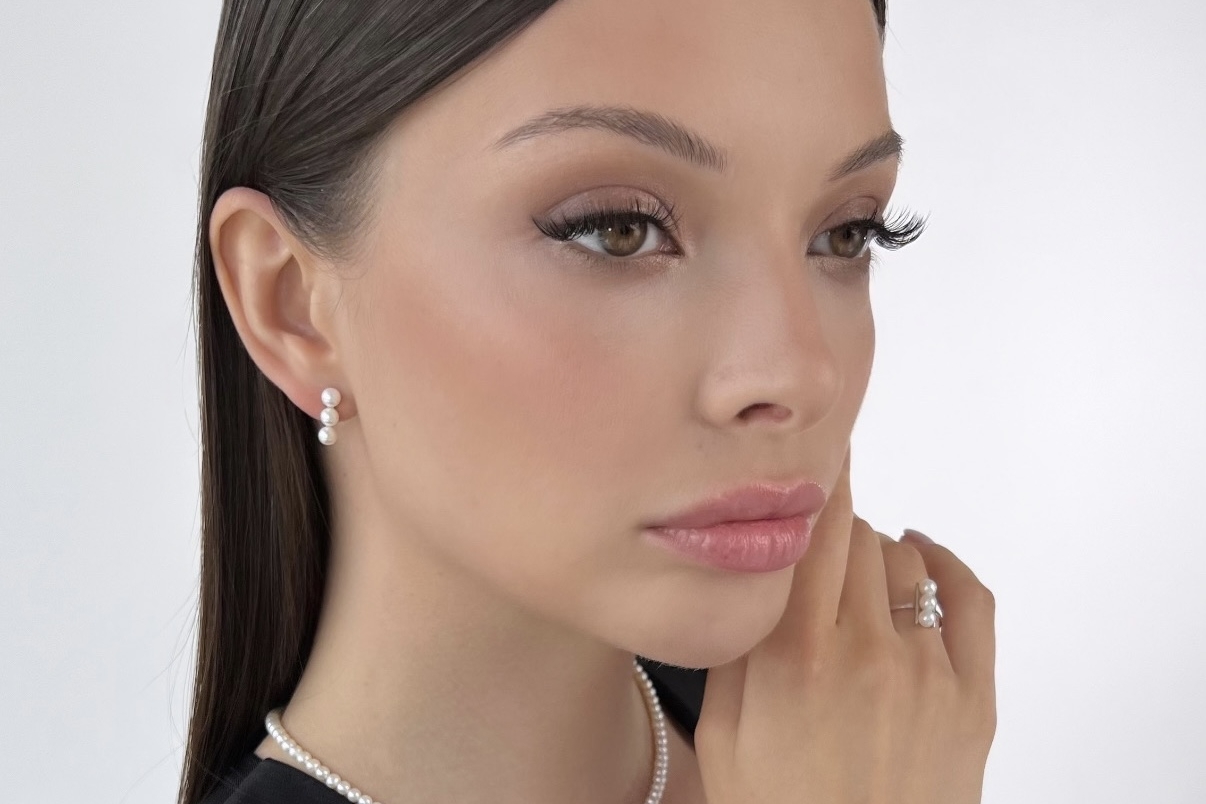 Серьги с натуральным белым жемчугом TRINITY