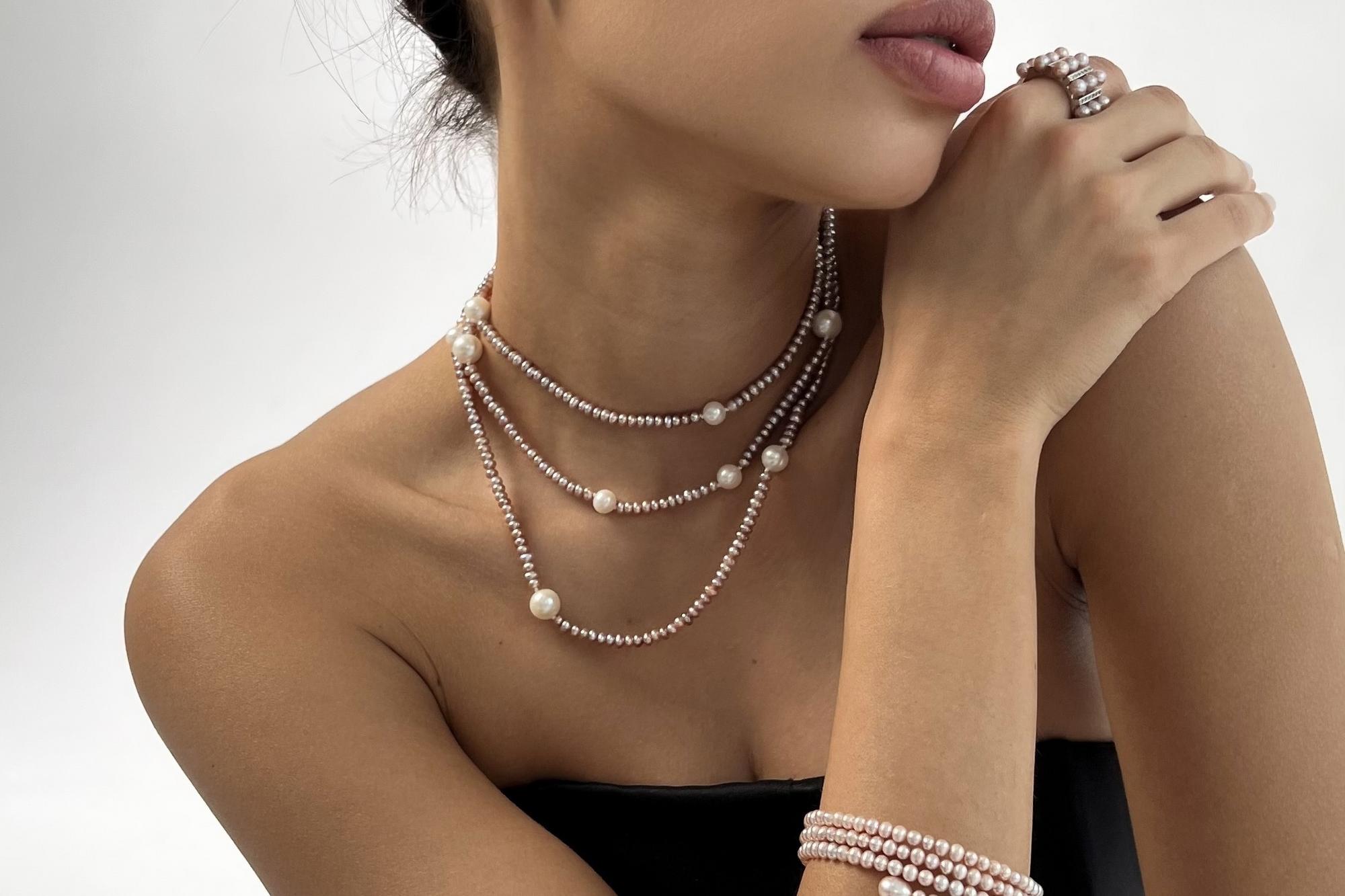 Длинное колье из розового жемчуга ICON