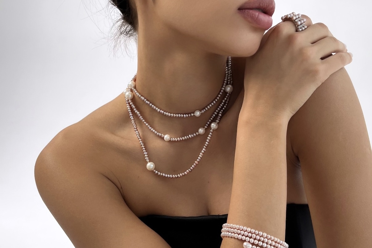 Длинное колье из розового жемчуга ICON
