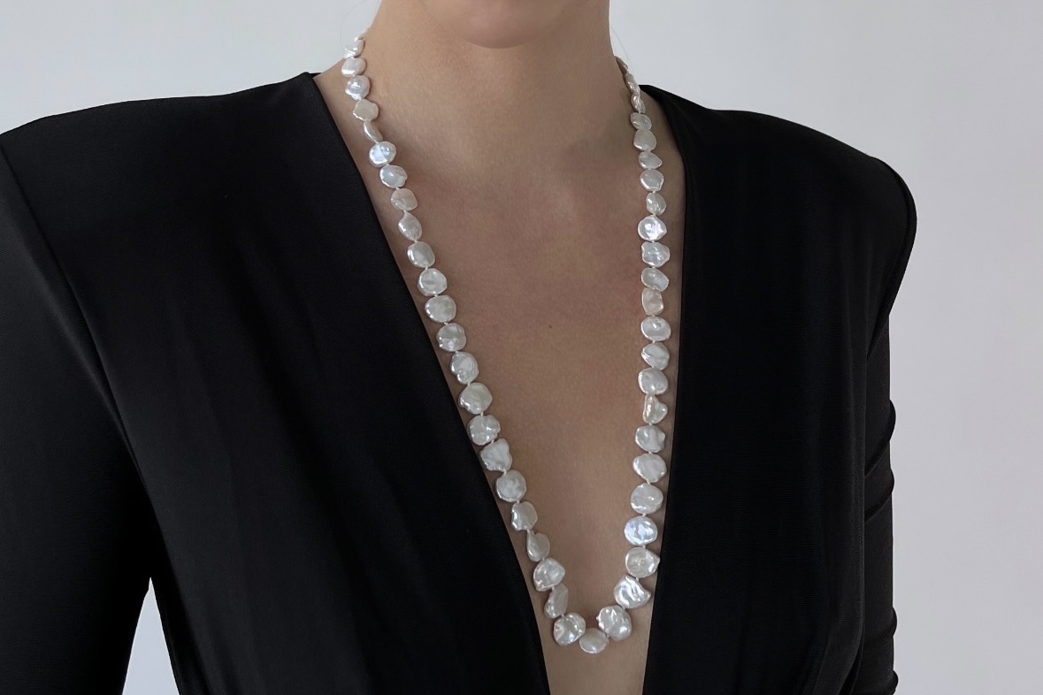 Длинное колье из натурального жемчуга кеши WHISPER