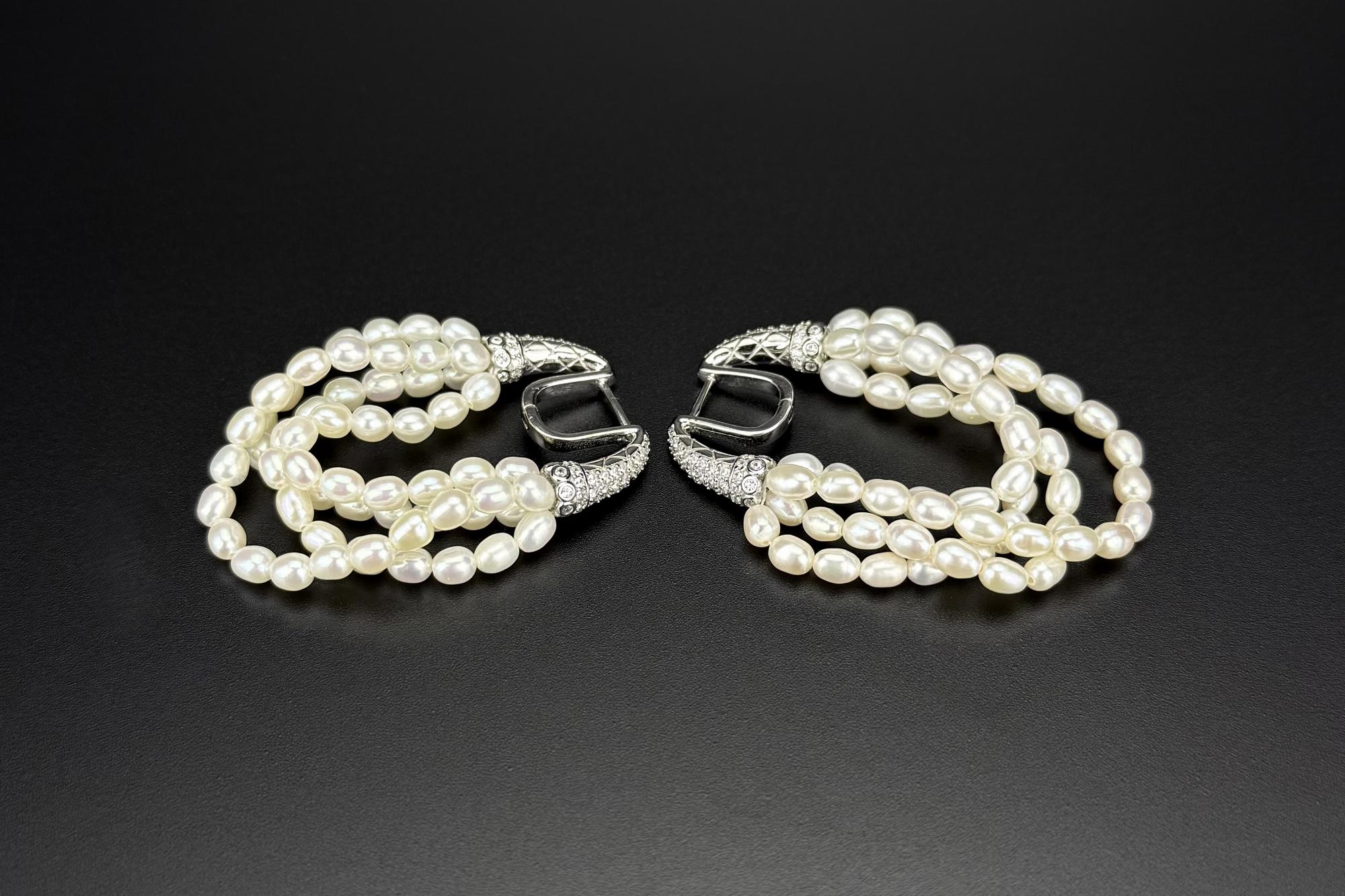 Многослойные серьги из натурального жемчуга DANCING PEARLS