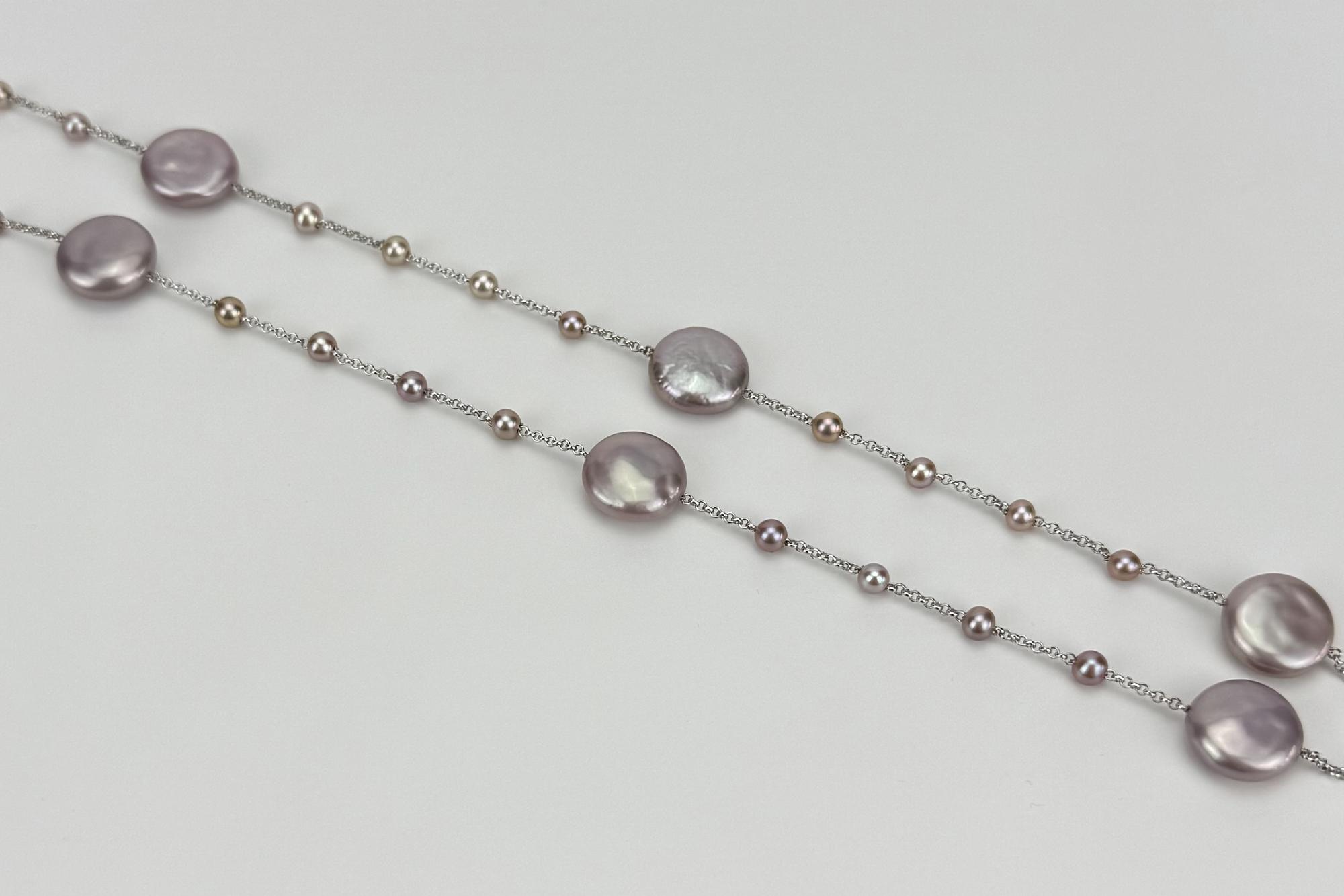 Длинное колье с жемчугом и цепочкой COINED