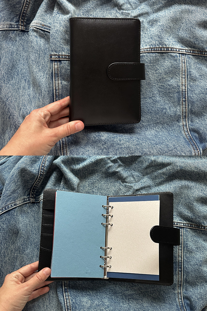 Блокнот на кольцах черный А6 с разноцветной бумагой