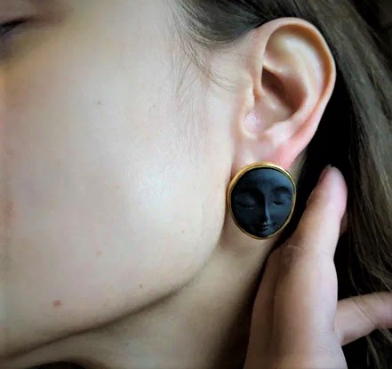 Серьги "Лик Будды" в черном цвете