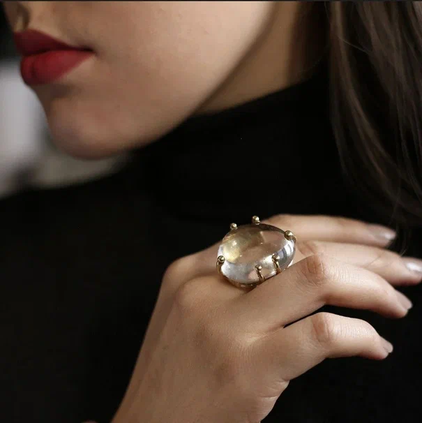 Кольцо "Сокровище" с горным хрусталем большое