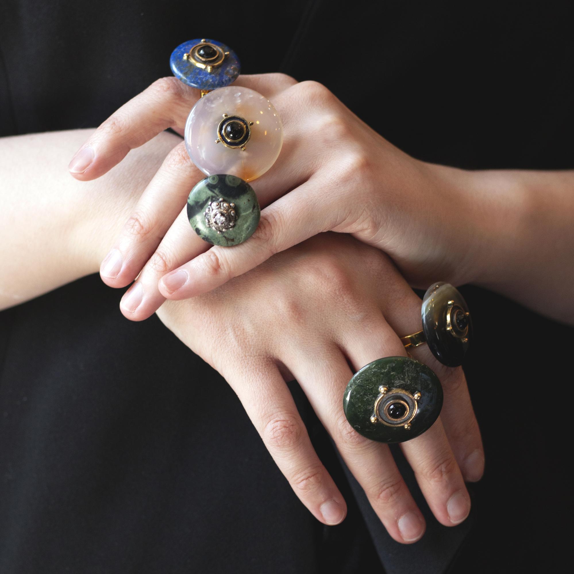 Кольцо с диском из натурального камня "Калейдоскоп"