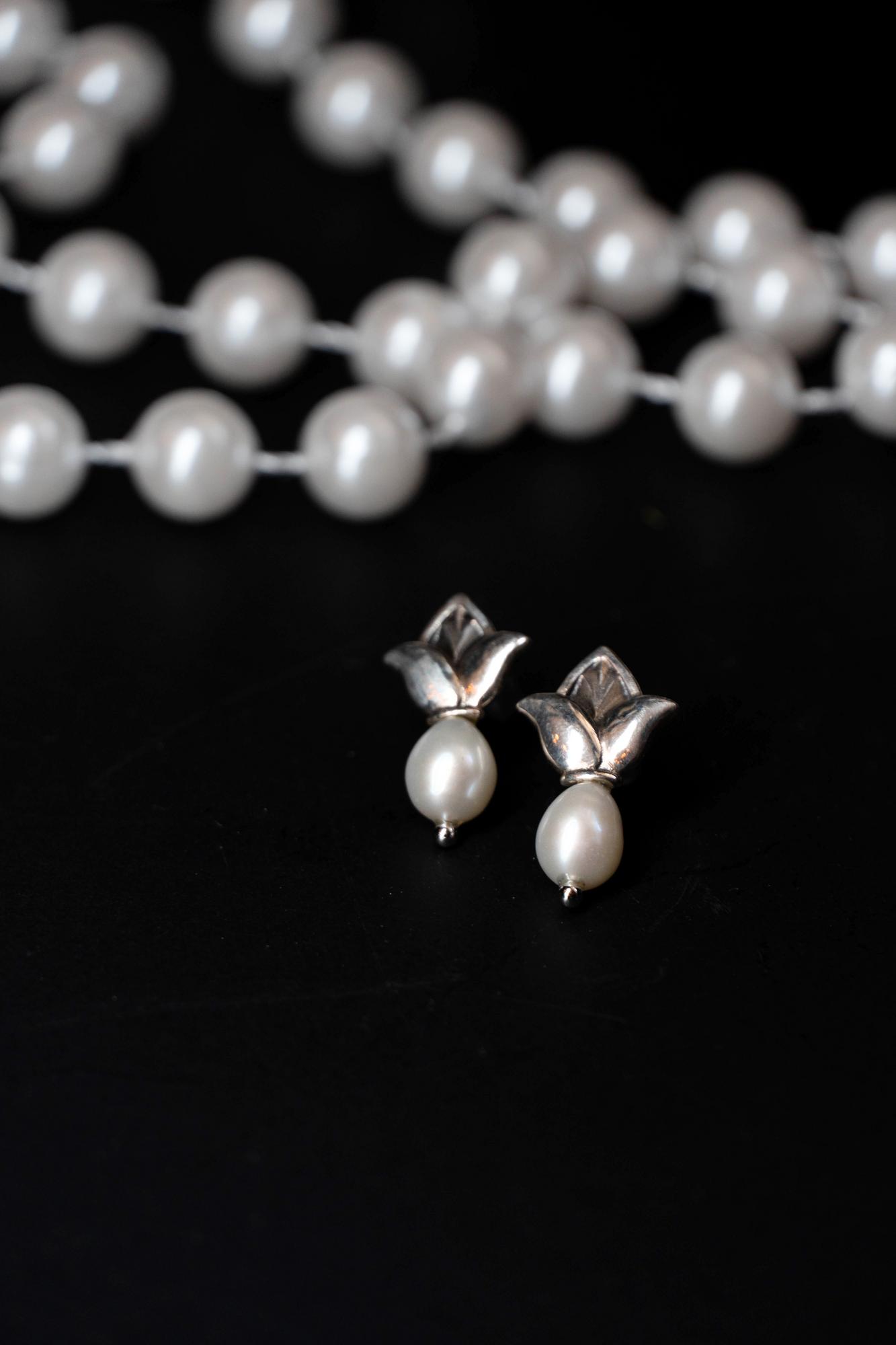 Серьги "Росточек" с жемчугом