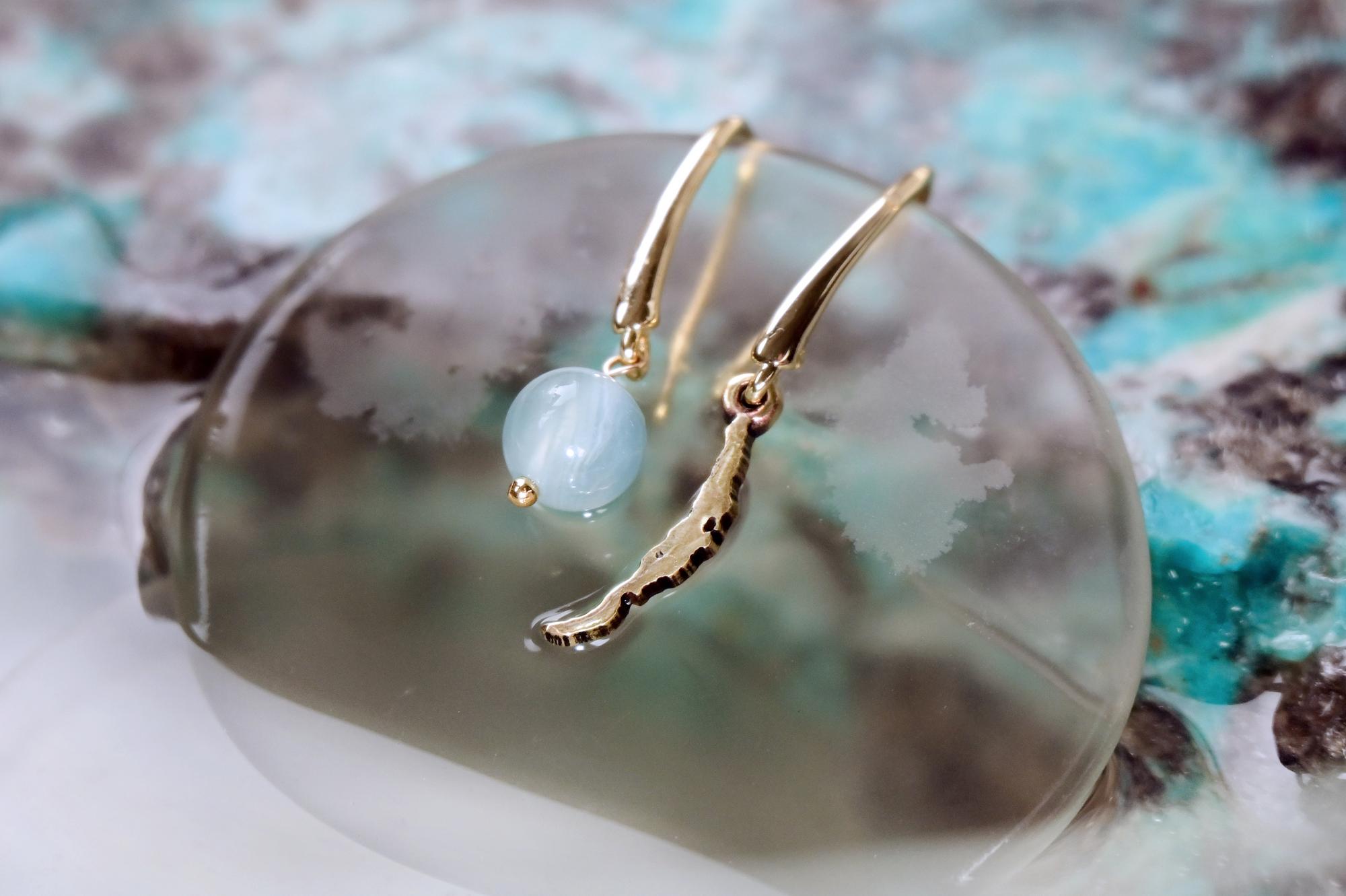 Ассиметричные серьги "Силуэт Байкала" с аквамарином