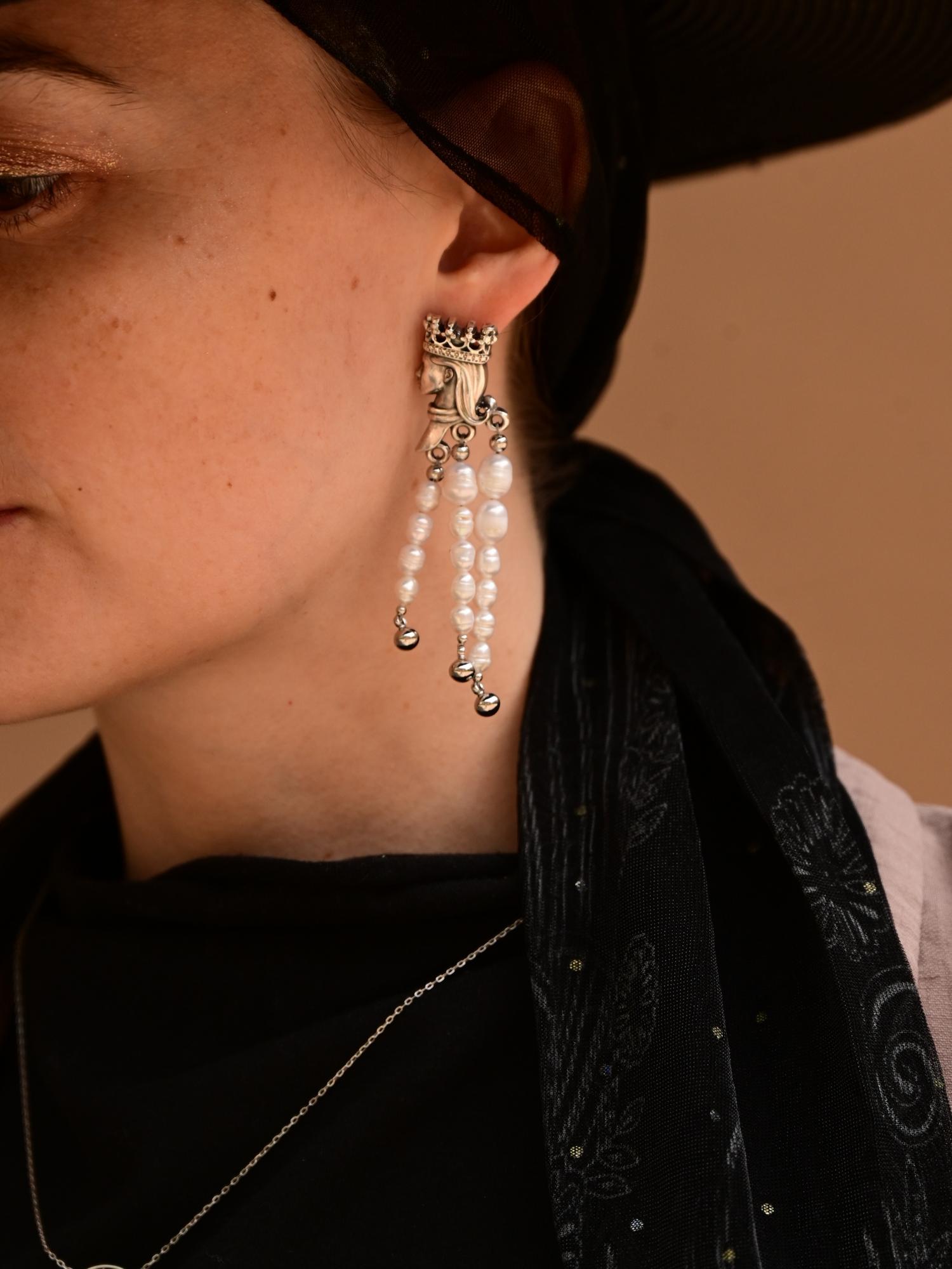 Серьги "Алконст" с тремя косами в мельхиоре