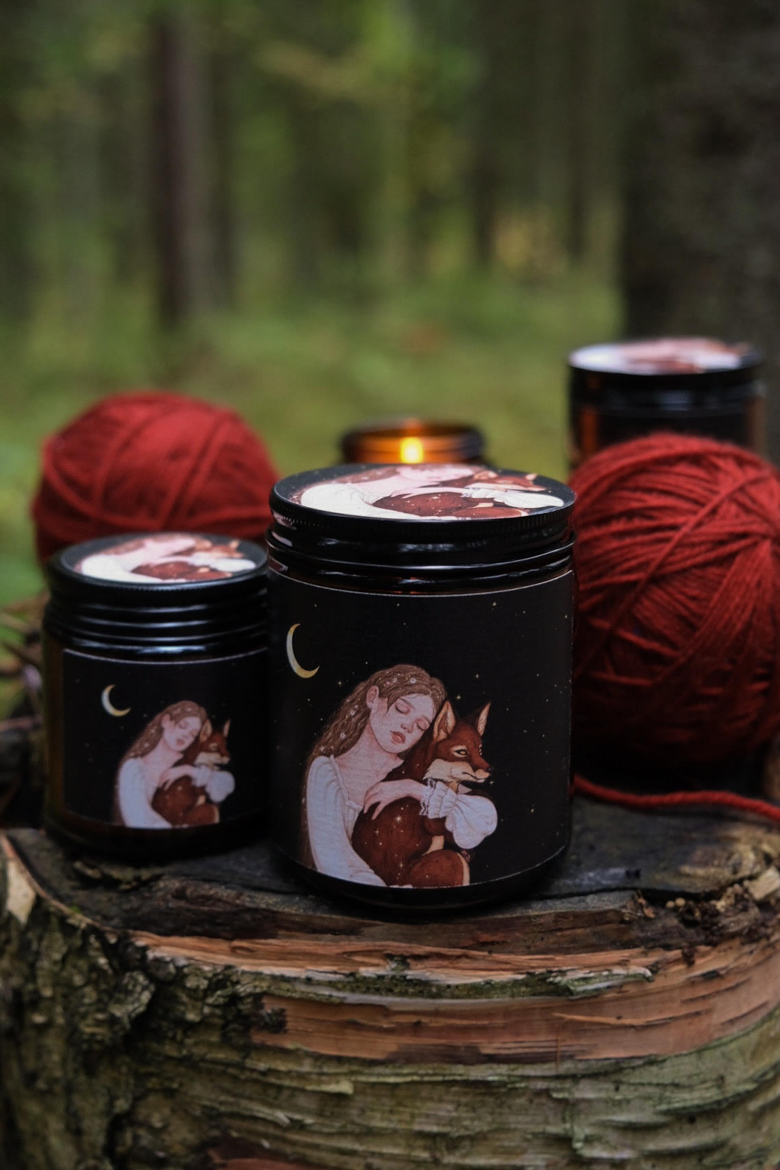 "Звезды, Лис, Луна и Девушка" соевая свеча 100 мл в коричневом стекле, без аромата