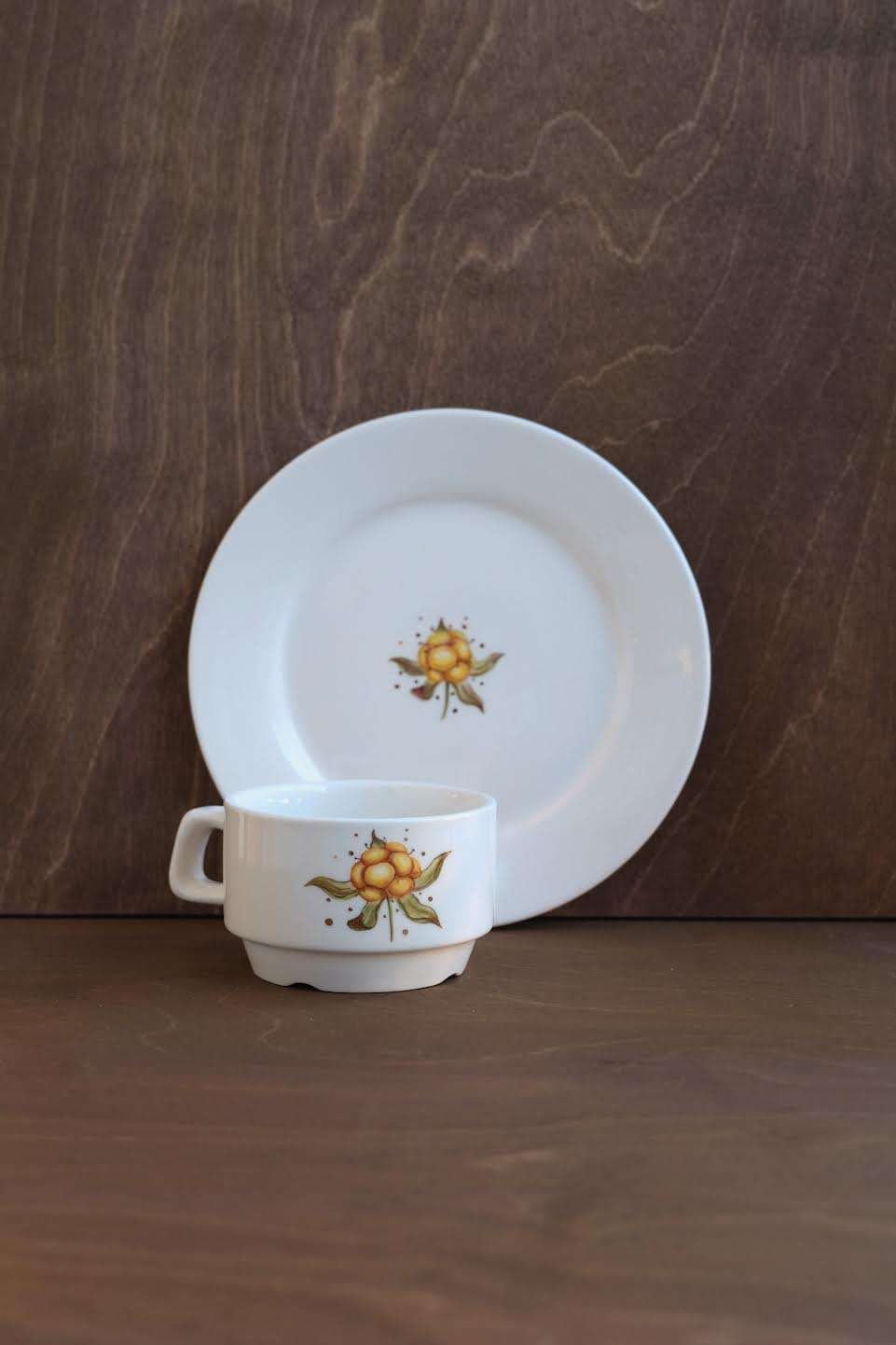 "Морошка" комплект чашка+пирожковая тарелка с ручной росписью, коллекция Nordic Forest