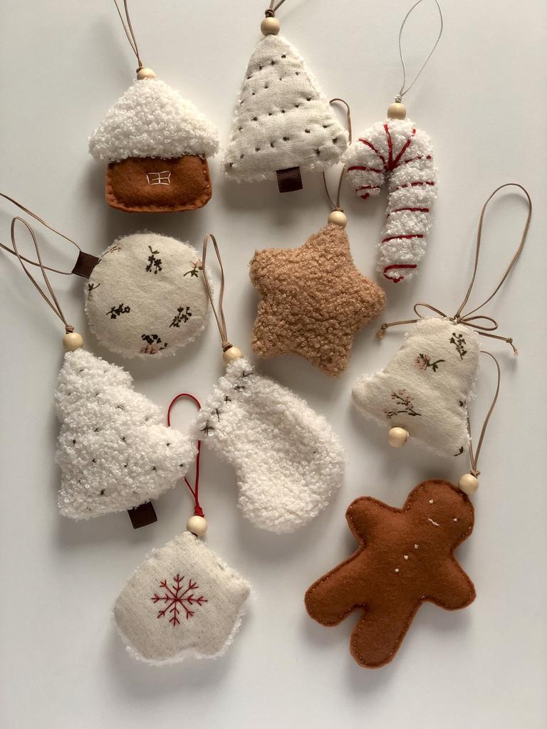 Сет выкроек елочных текстильных игрушек из Новогодней коллекции (10 штук) с видео по пошиву