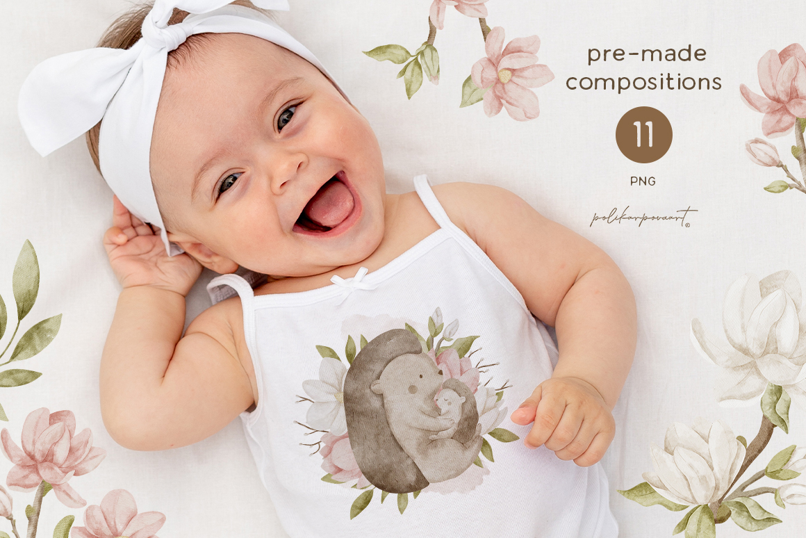 Collection "Mom and baby" - watercolor illustrations and seamless patterns