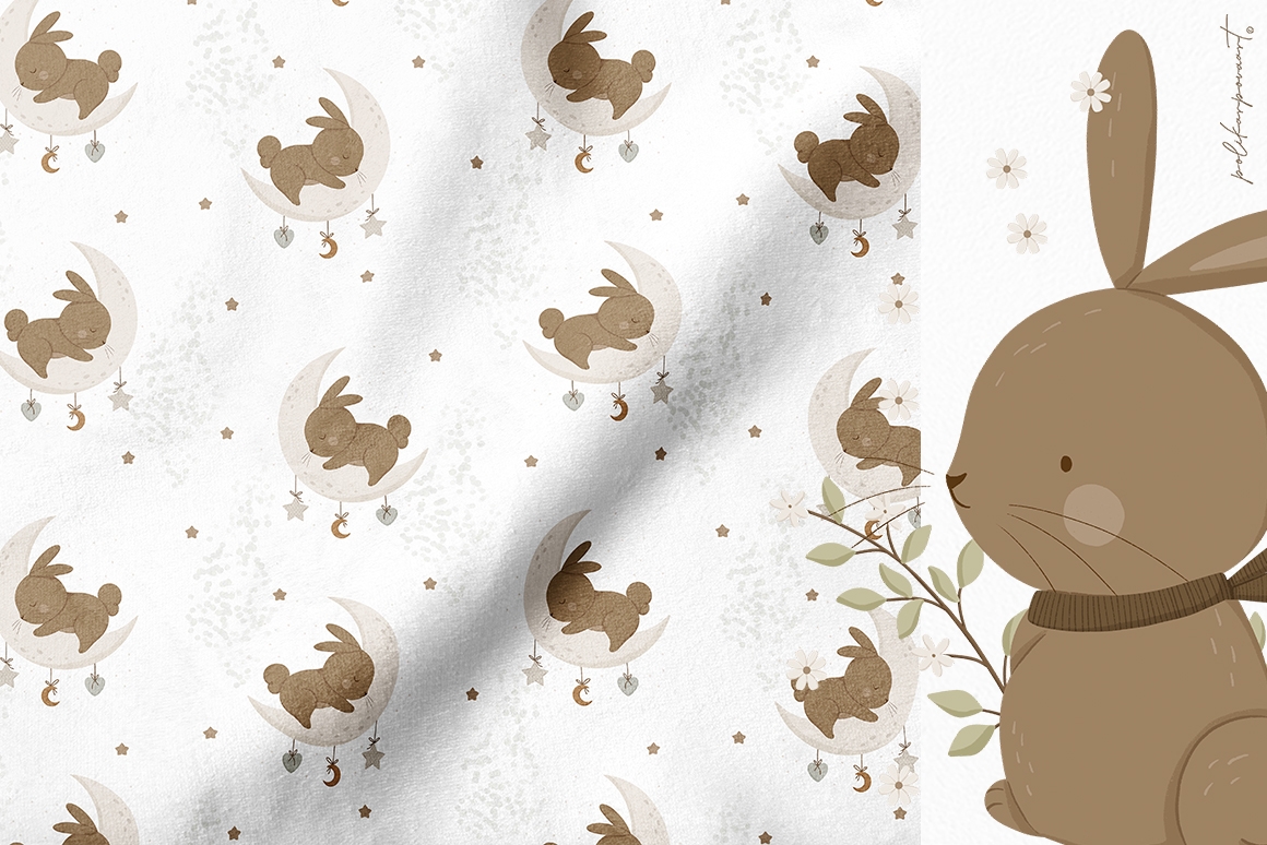 Collection "Baby rabbit" - cute illustrations and seamless patterns