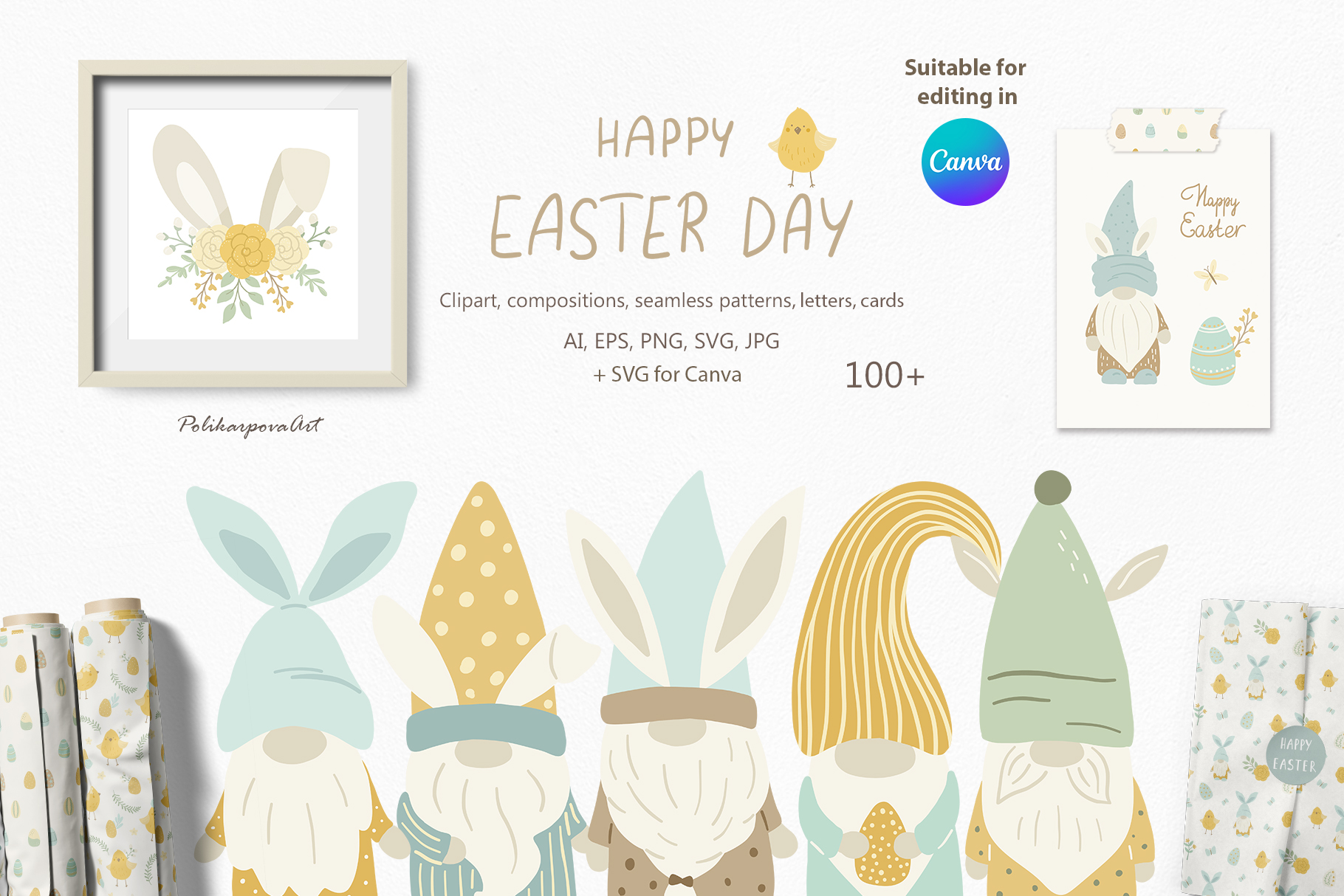 Vector collection "Happy Easter Day" - kids illustrations and seamless patterns