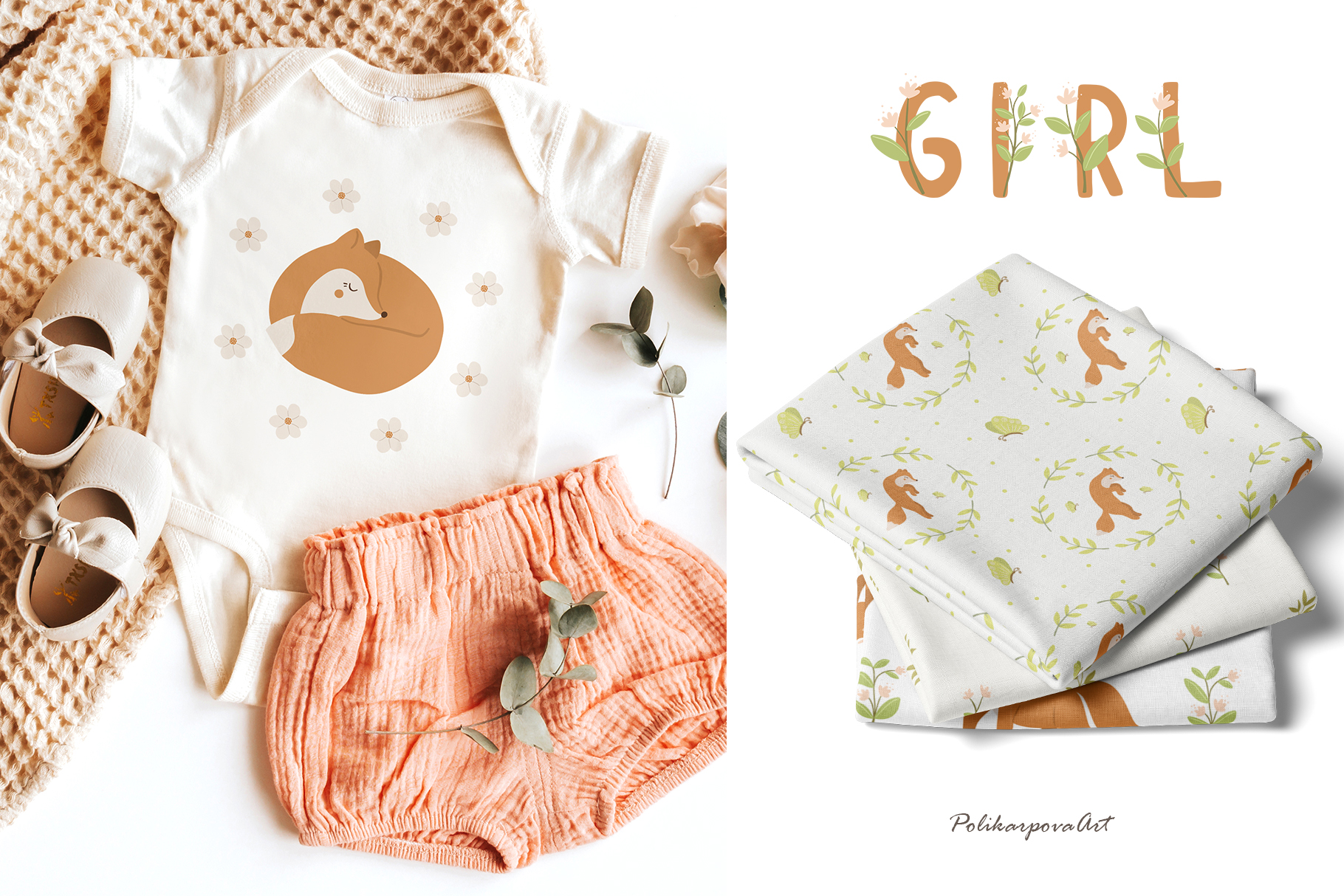 Vector collection "Miss Fox" - children's illustrations and seamless patterns