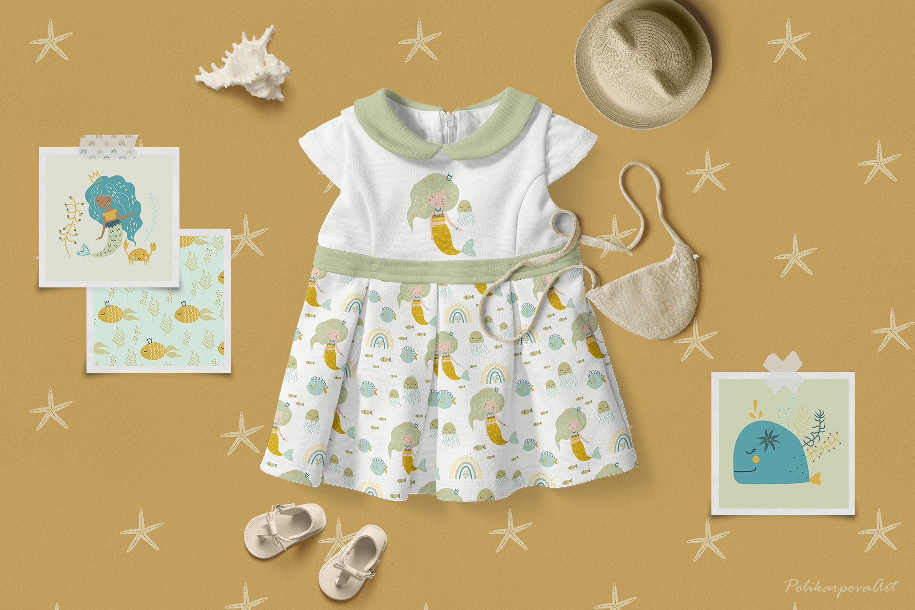 Vector collection "Mermaids and Sea" - kids illustrations and seamless patterns