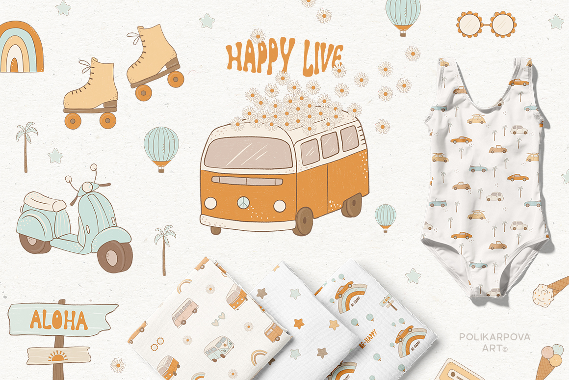 Collection "Happy live" - graphic illustrations and patterns