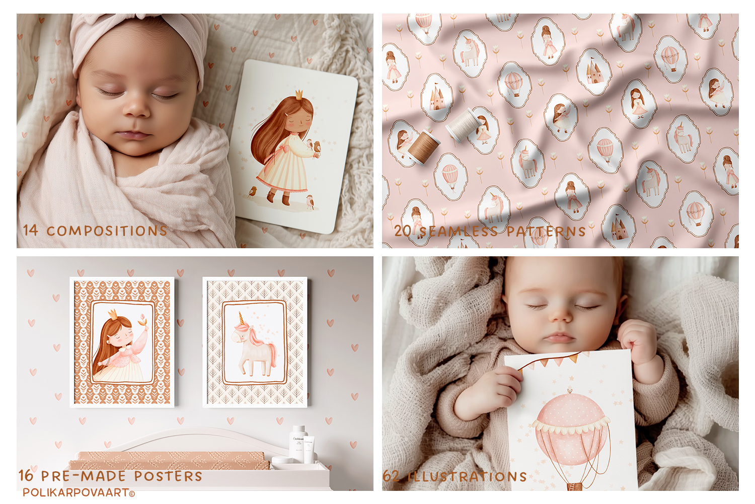 Collection "The Little Princess" - graphic illustrations, compositions, posters and seamless patterns