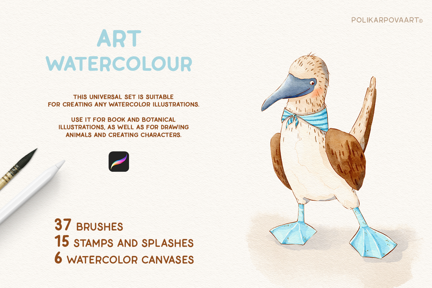 "Art Watercolor" - realistic watercolor brushes and canvases for Procreate